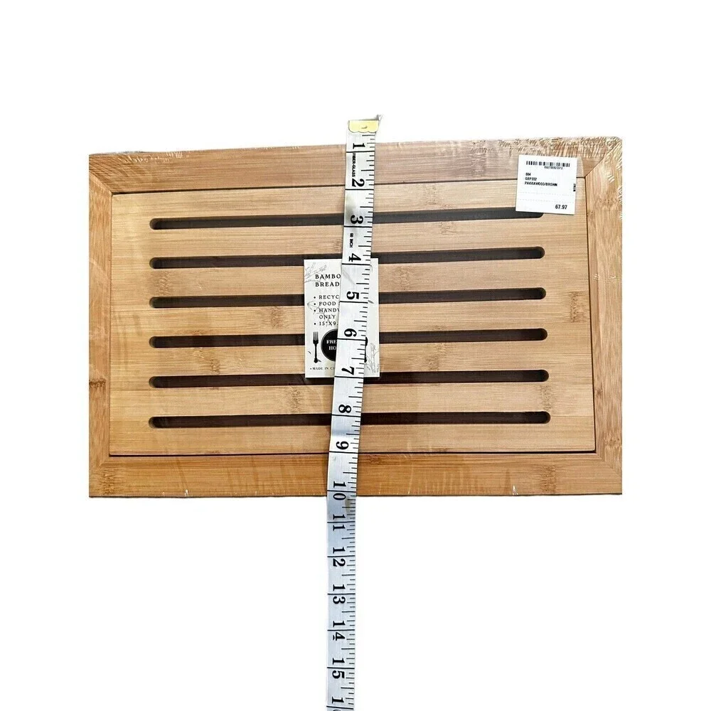 Large Natural Bamboo Bread Cutting Board w/ Crumb Tray, Kitchen Serving Tray